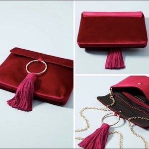 Anthropologie pink velvet clutch